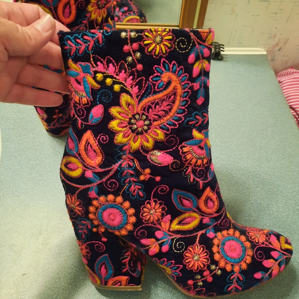 Naughty Monkey Velvet Embroidered Ankle Boots - Multicolor - Picture 7 of 10